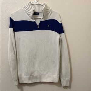 Polo by Ralph Lauren Men's Zip-Up Sweater in White and Blue